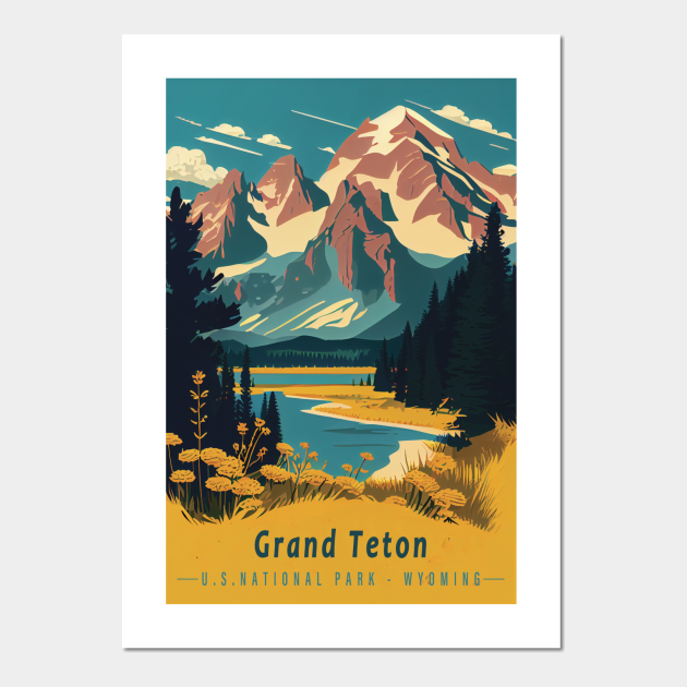Grand Teton National Park Vintage Travel Poster Grand Teton Posters